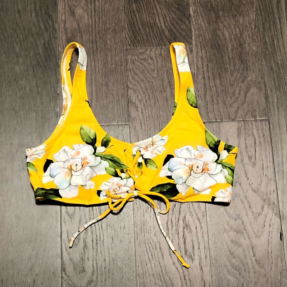 Yellow Floral Bikini Top